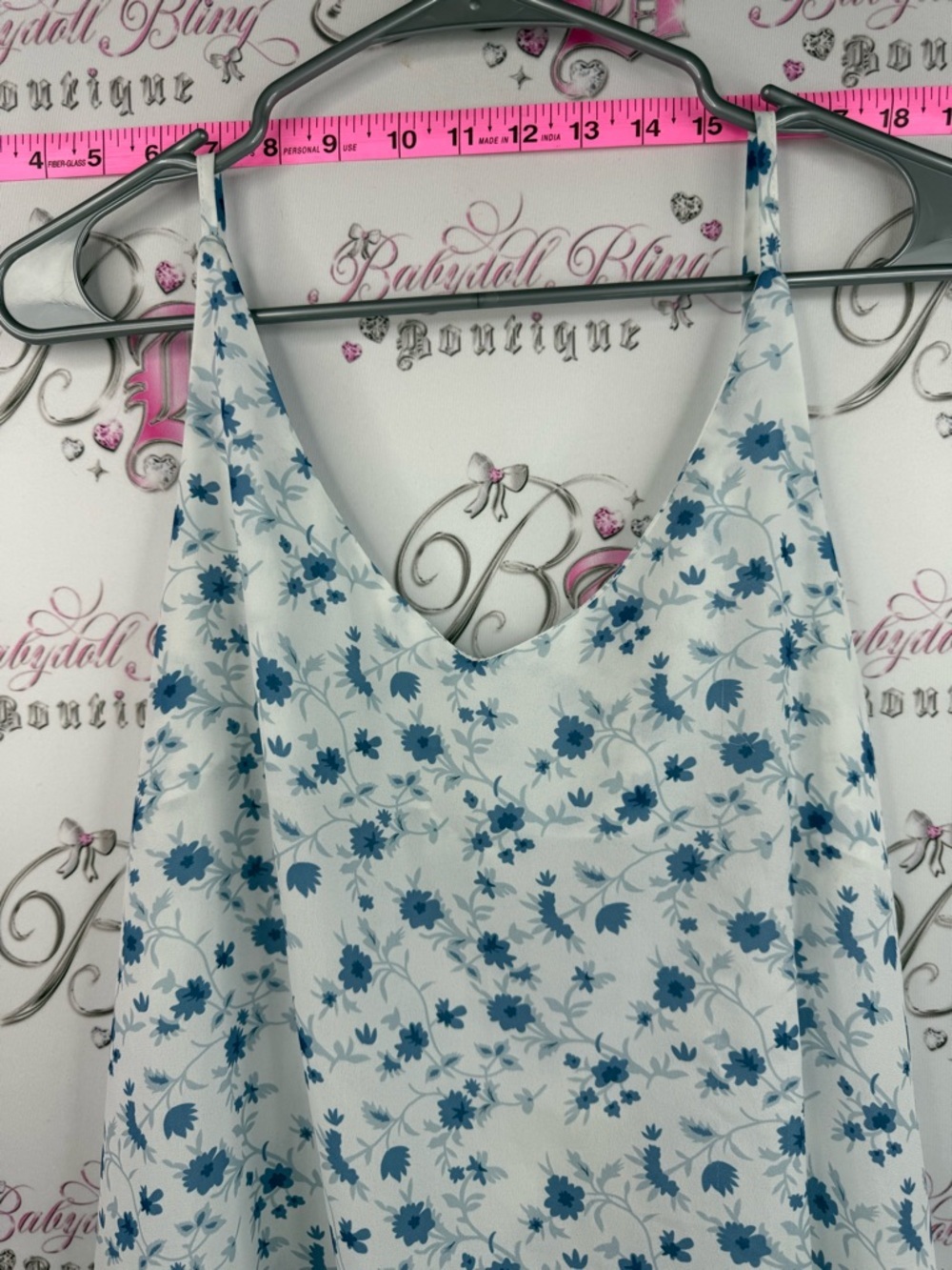 Cupshe dress beach cover up White and Blue Floral Slip Dress with Border Hem - Picture 4 of 11